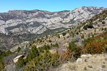 Los riscos de la Roca de Perles y la Roca de Galliner vistas desde cerca del Pla de Guilla (fuera de itinerario).