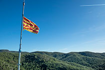 Bandera y pararrayos situados en lo alto de la torre.