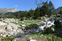 Arroyo de agua que baja desde el lago de Aumar hasta el lago de Aubert.