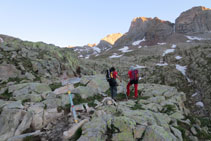 Señalización: a la izquierda collado de Eriste y a la derecha collado de la Piana.