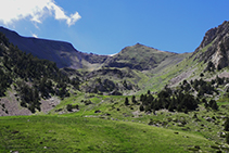 La cabecera del valle, con el pico de Perafita (2.752m) y el Monturull (2.759m).