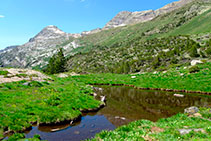 Laguna colmatada de sedimentos. Al fondo destaca la Tuca de Salvaguardia (2.738m).