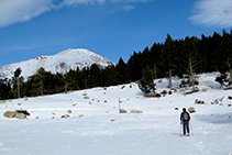 Cruzamos la pista, al fondo destaca el Tossal Bovinar (2.842m).